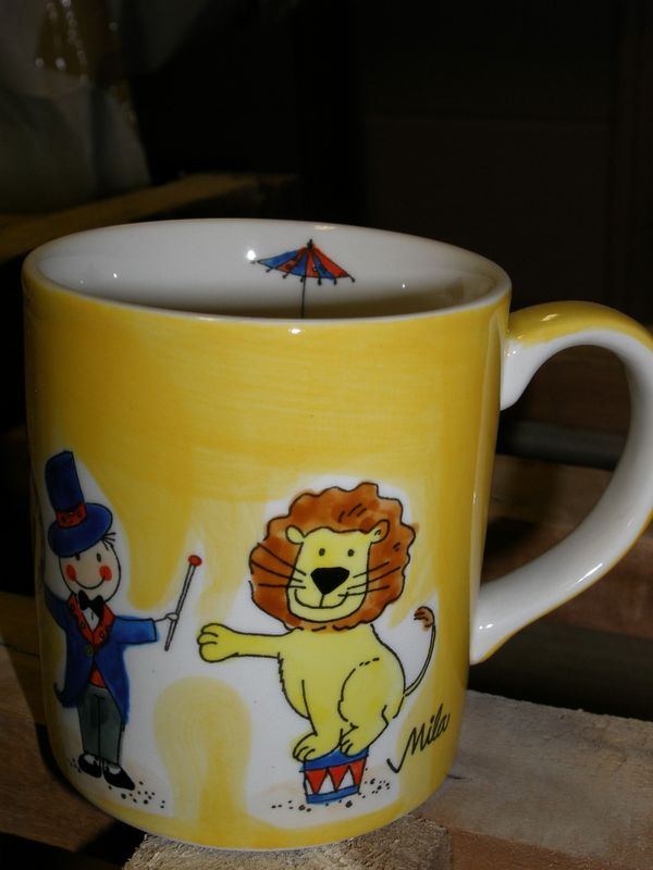 Keramika hrnček žlty lev,krotiteľ