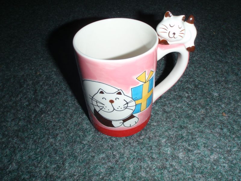 Keramika hrnček biela mačka - ružovy