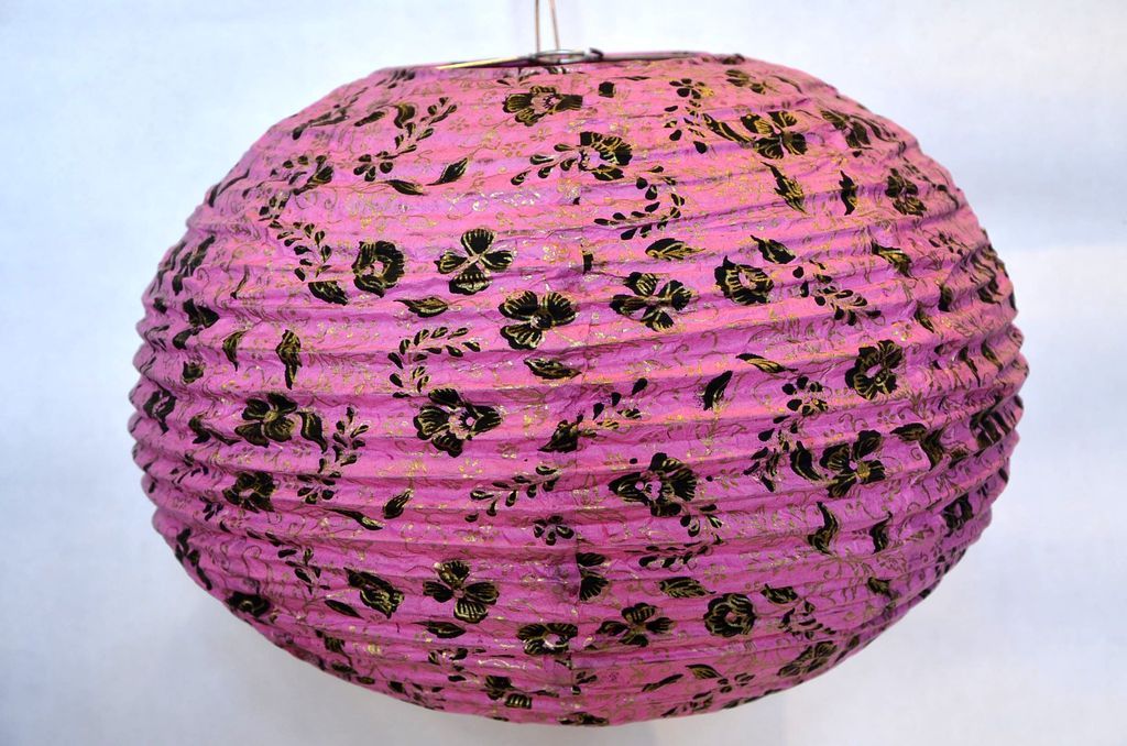 Lampion guľa M kvety ružový