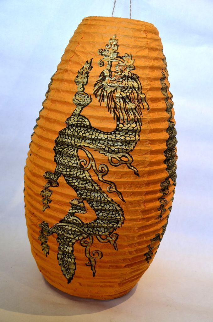 Lampion oval S dragon oranžový
