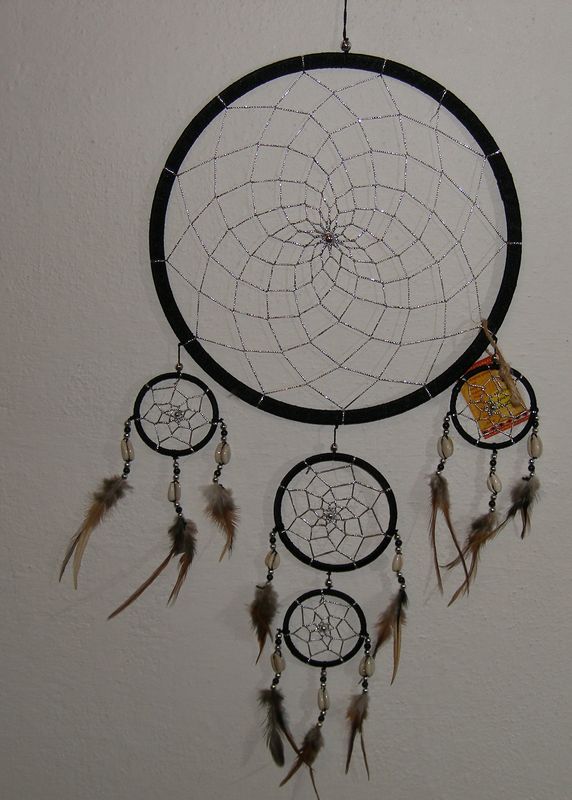 Lapač snov far. Niť, korálky, mušle,28cm, 5 čierna