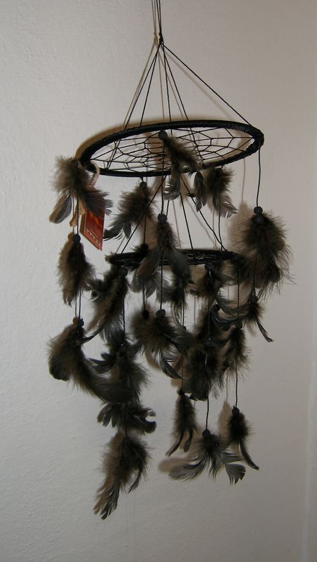 Lapač snov 2 pod sebou na ležato, korálky, 17cm, 2